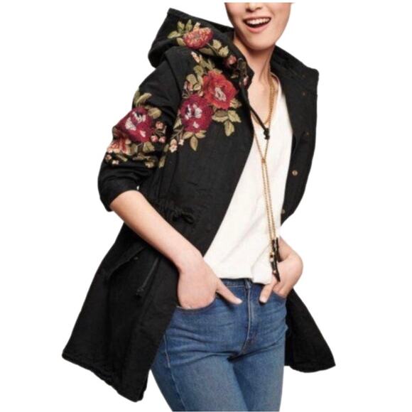 Johnny Was Jackets & Blazers - Johnny Was / Medhi Hooded Military Jacket / Boho Embroidered Jacket